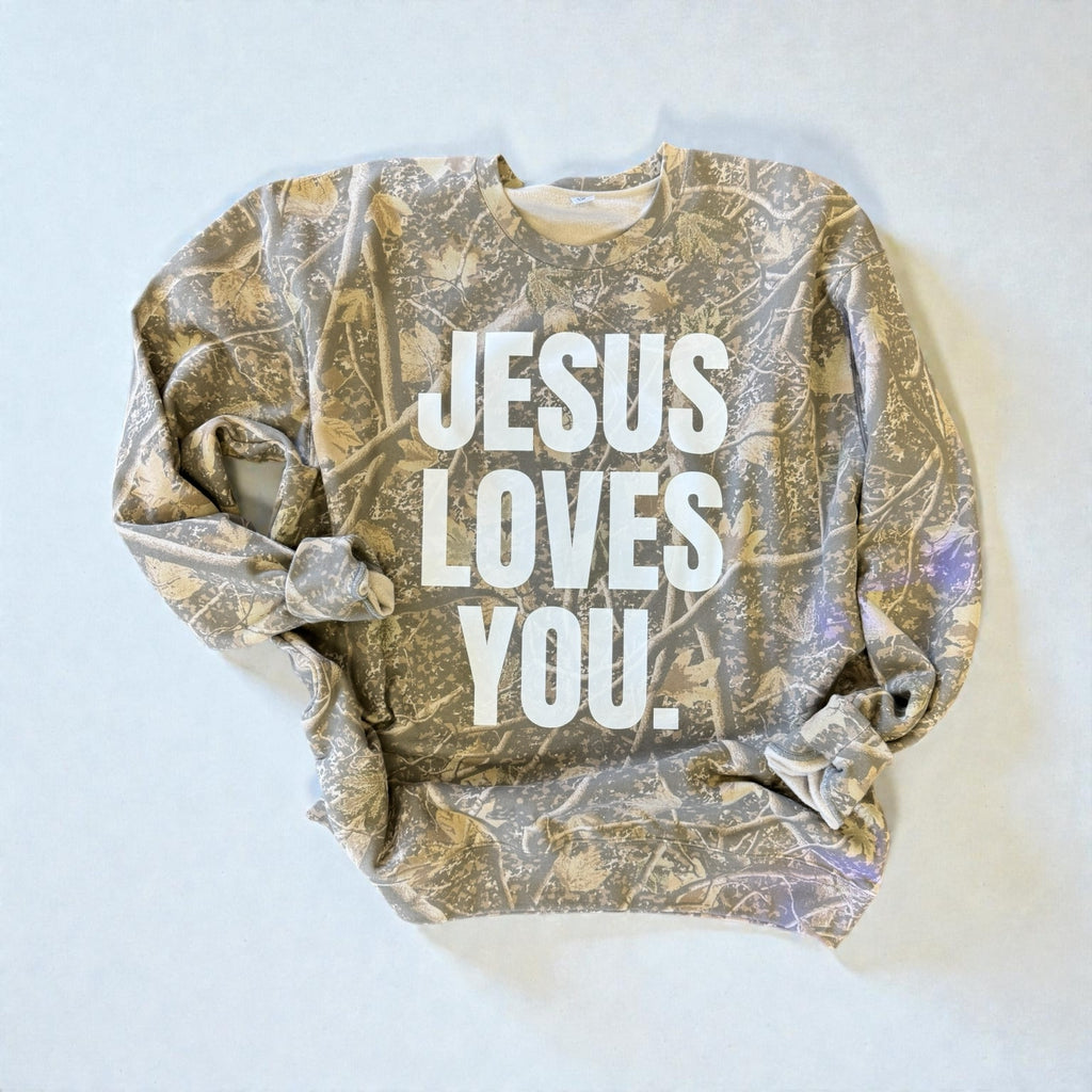 Jesus Loves You Camo Crewneck Sweatshirt