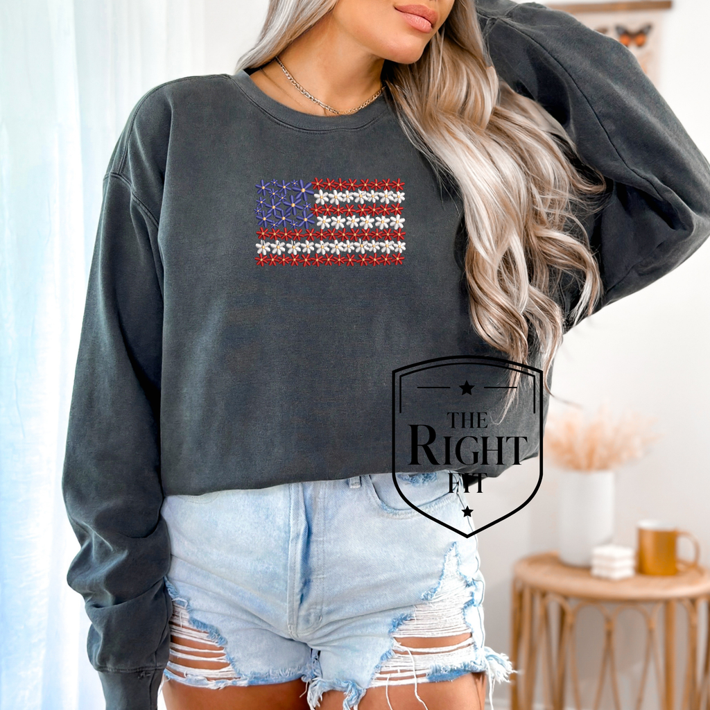 Floral Flag Crewneck - Embroidered